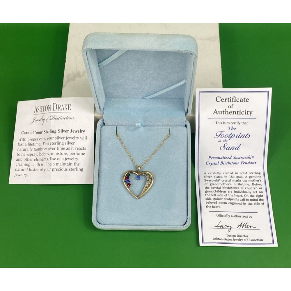 Swarovski Sterling Silver 18k Gold Plated FOOTPRINTS Heart Pendant 18” Chain